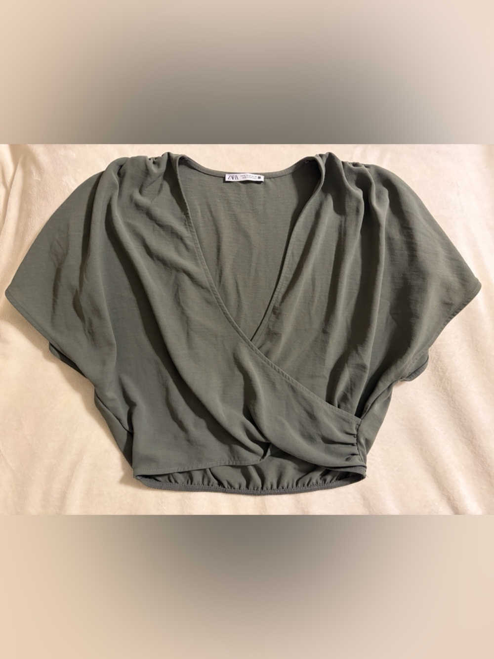Zara Flowing Wrap Top- Olive Green